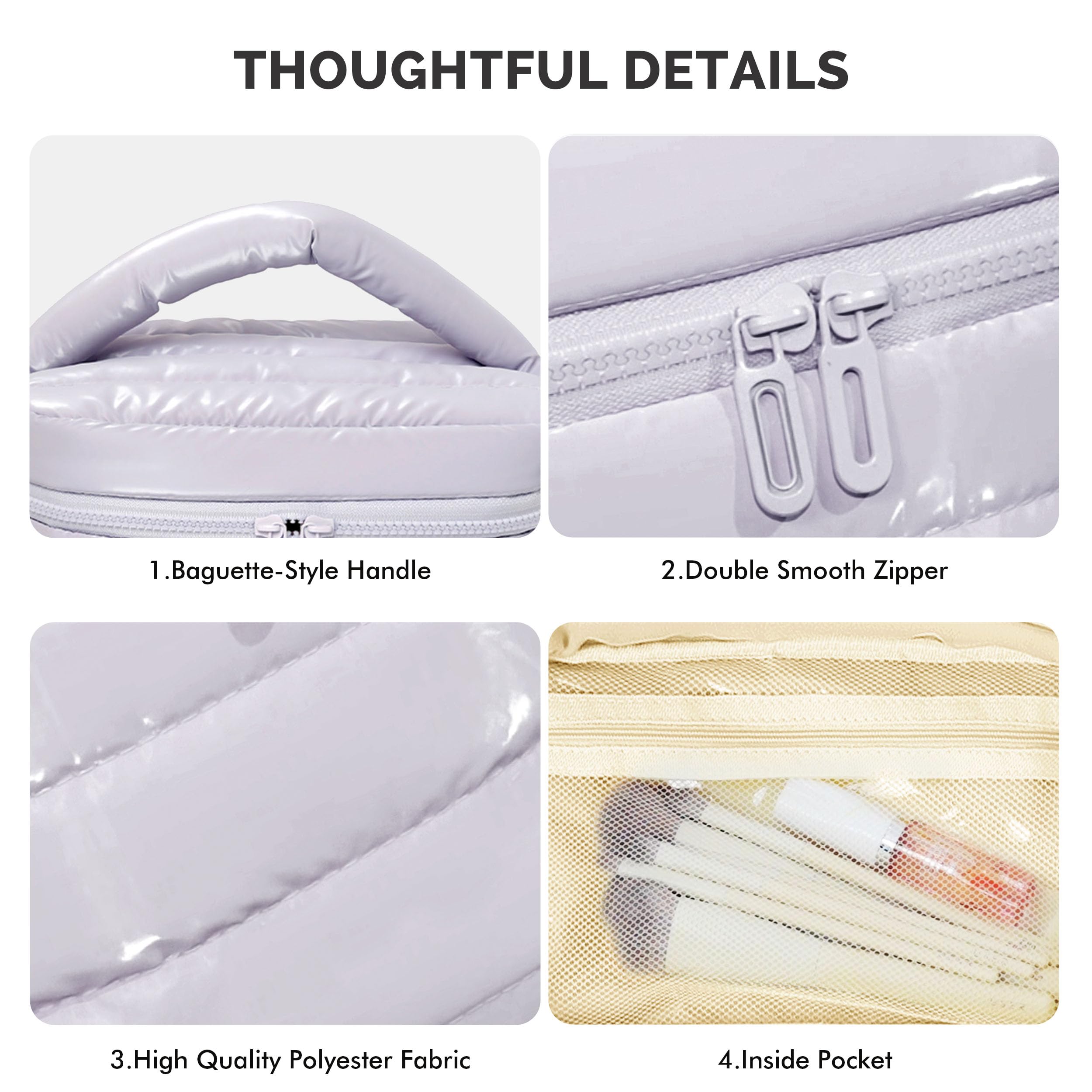 Prite Makeup Bag baguette-style handle provides comfortable grip.