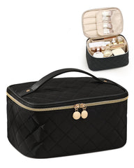Prite makeup bag with black rhombus design offers durable storage for travel