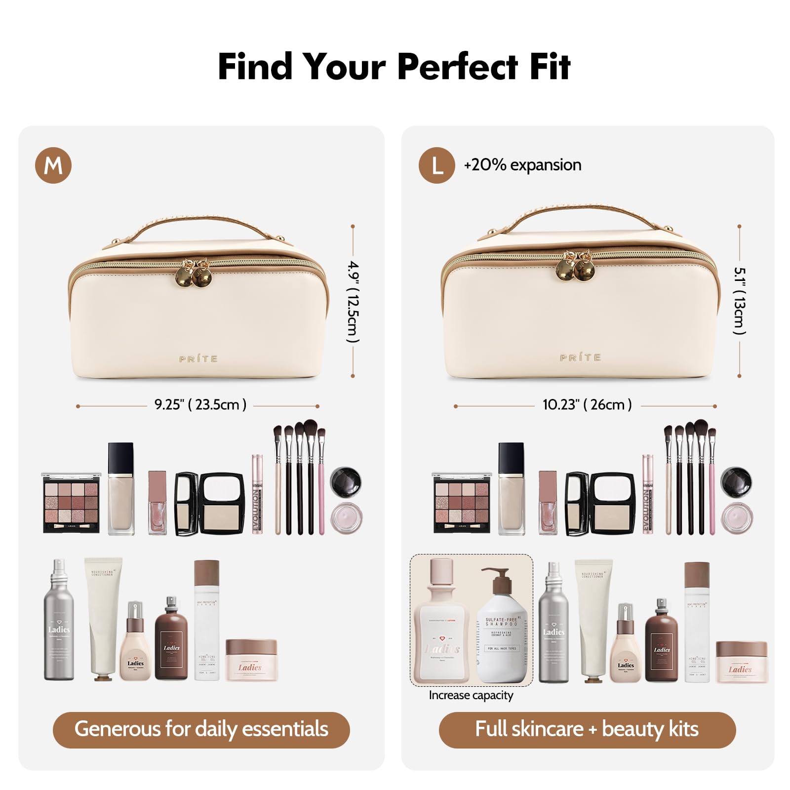 Prite makeup bag clear divider highlights brush organization and separation