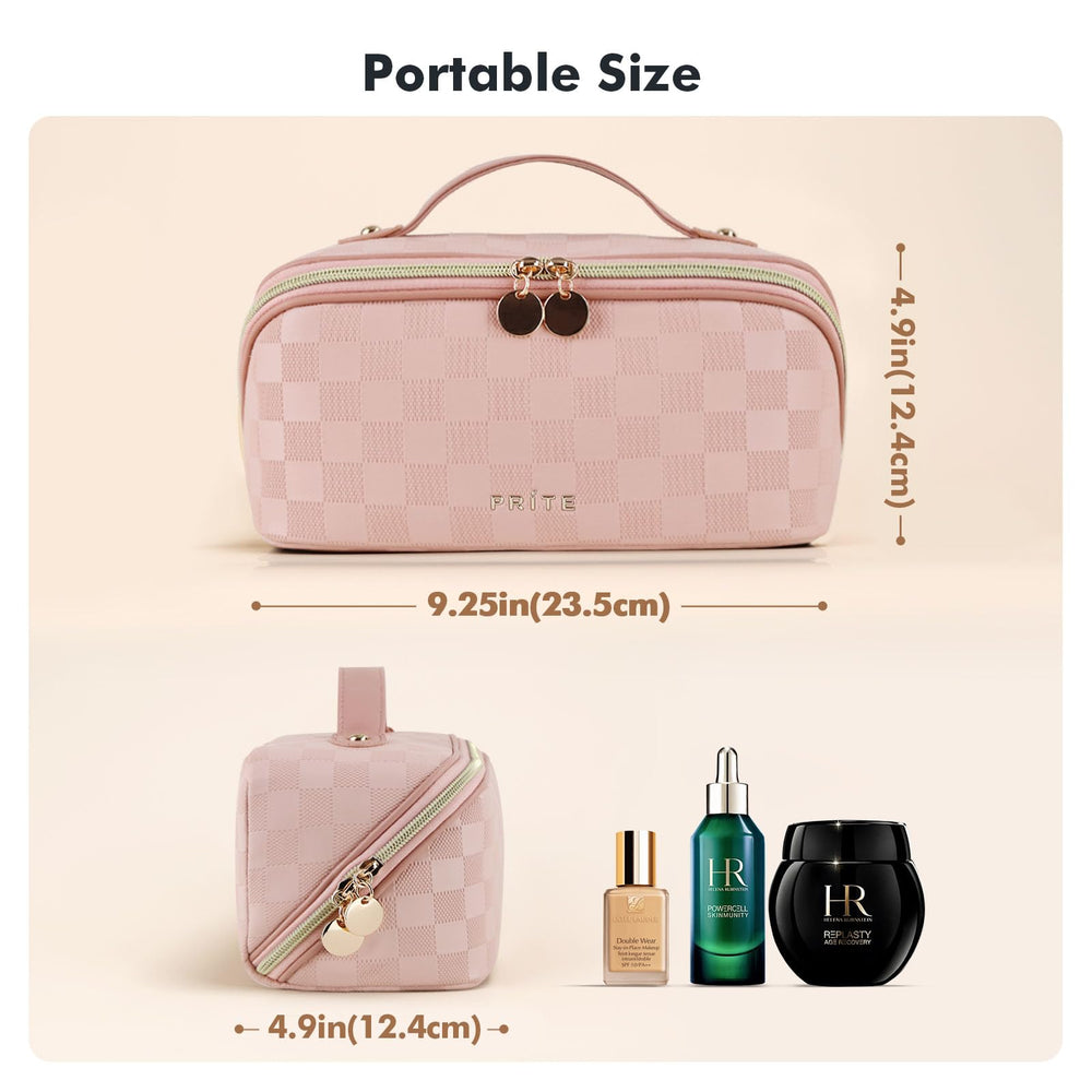Prite Makeup Bag clear divider helps separate brushes without mess.