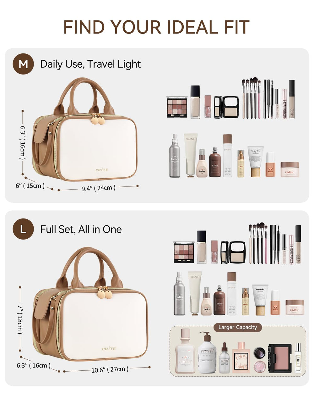 Prite makeup bag free-standing brush holder keeps brushes ready during travel