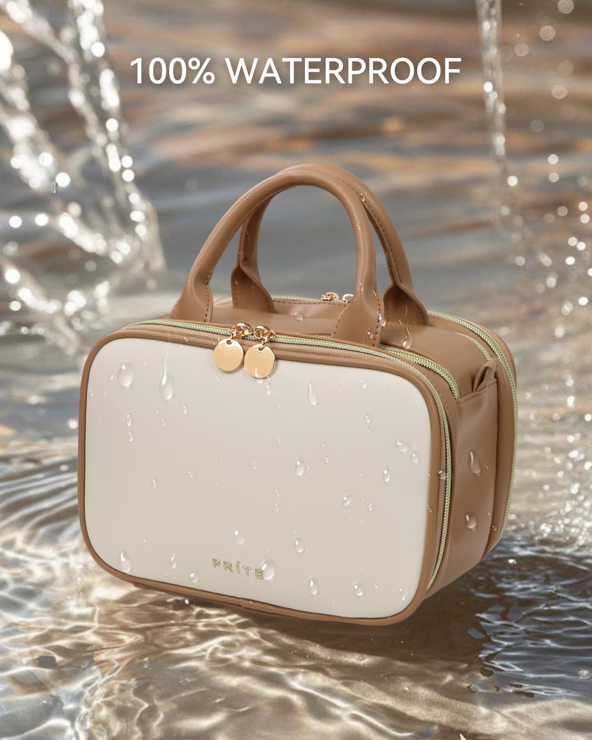 Prite makeup bag open flat layout for quick packing and access