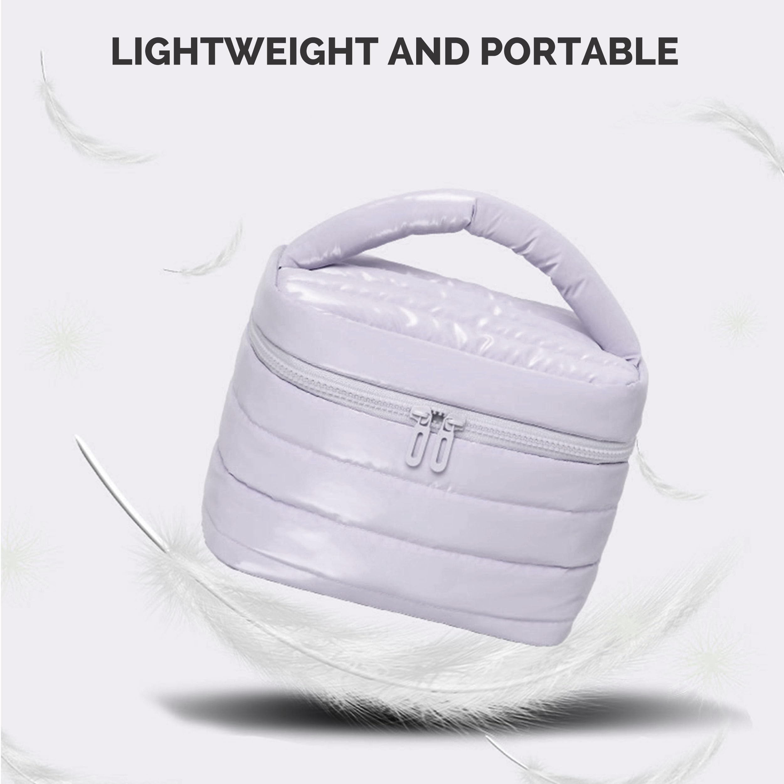 Prite Makeup Bag lower compartment fits full-size bottles and palettes.