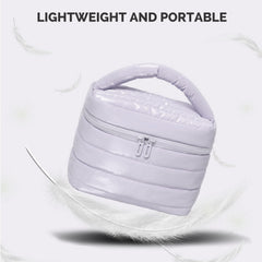 Prite Makeup Bag lower compartment fits full-size bottles and palettes.