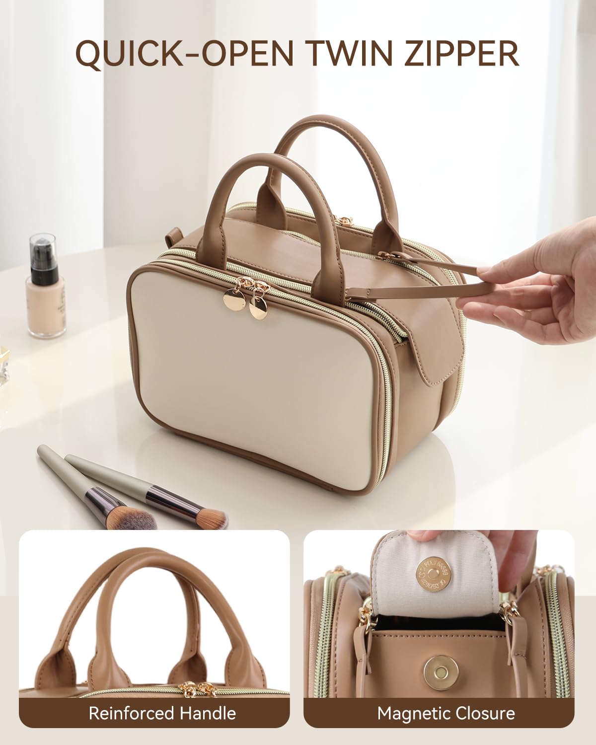 Prite makeup bag organized compartments for cosmetics and tools