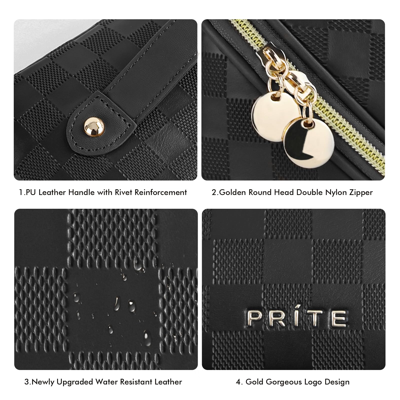 Prite plaid makeup bag soft-grip handle for comfortable travel