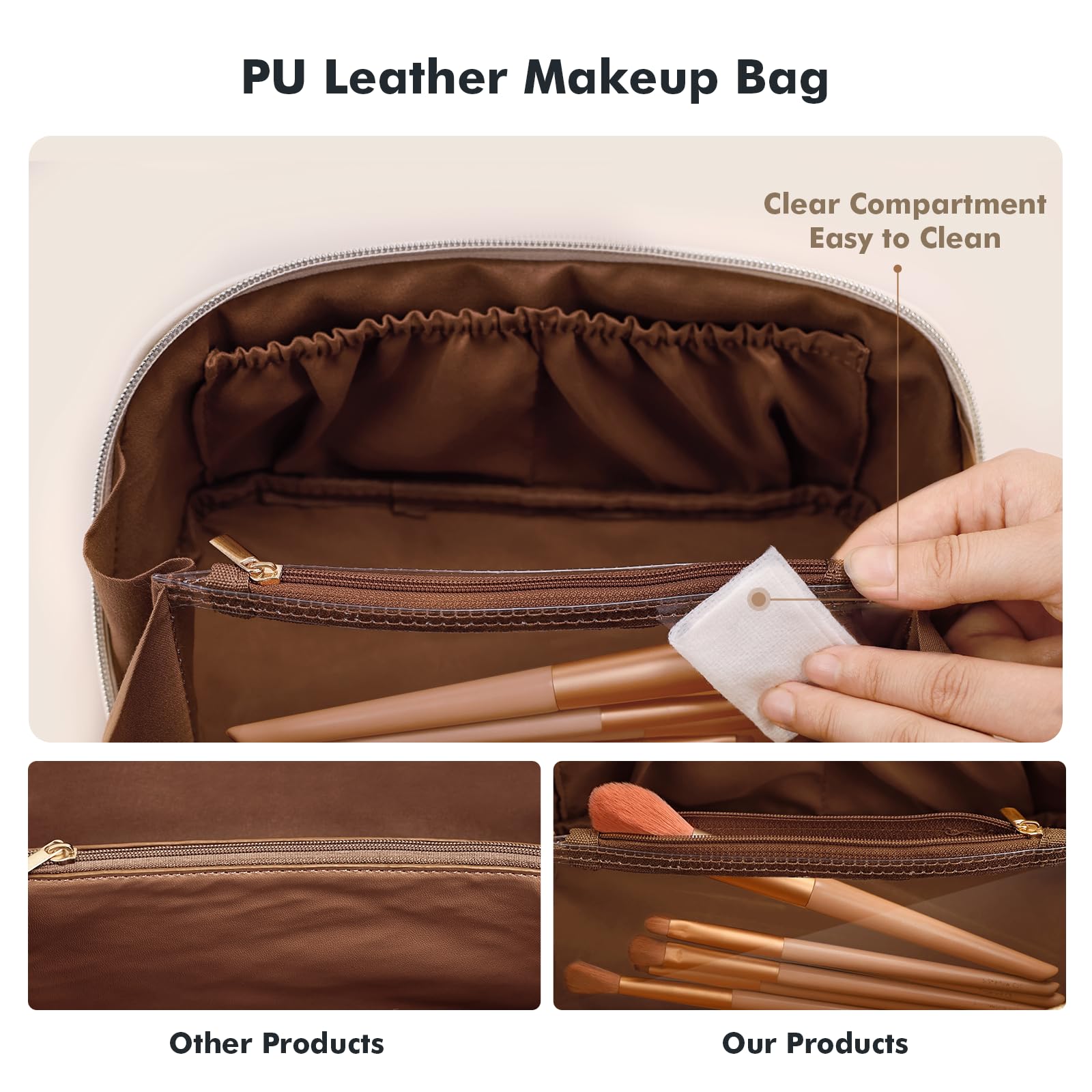 Prite makeup bag plaid brown modern design for daily routines.