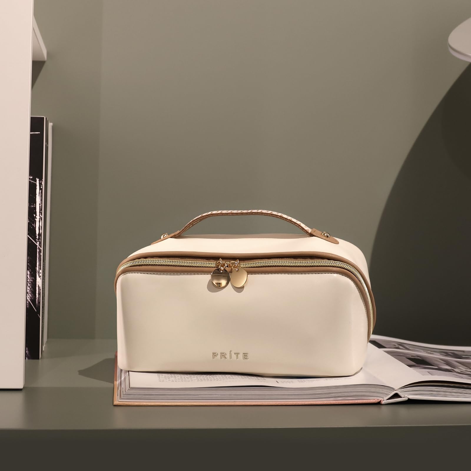 Prite beige makeup bag stylish design complements any packing style