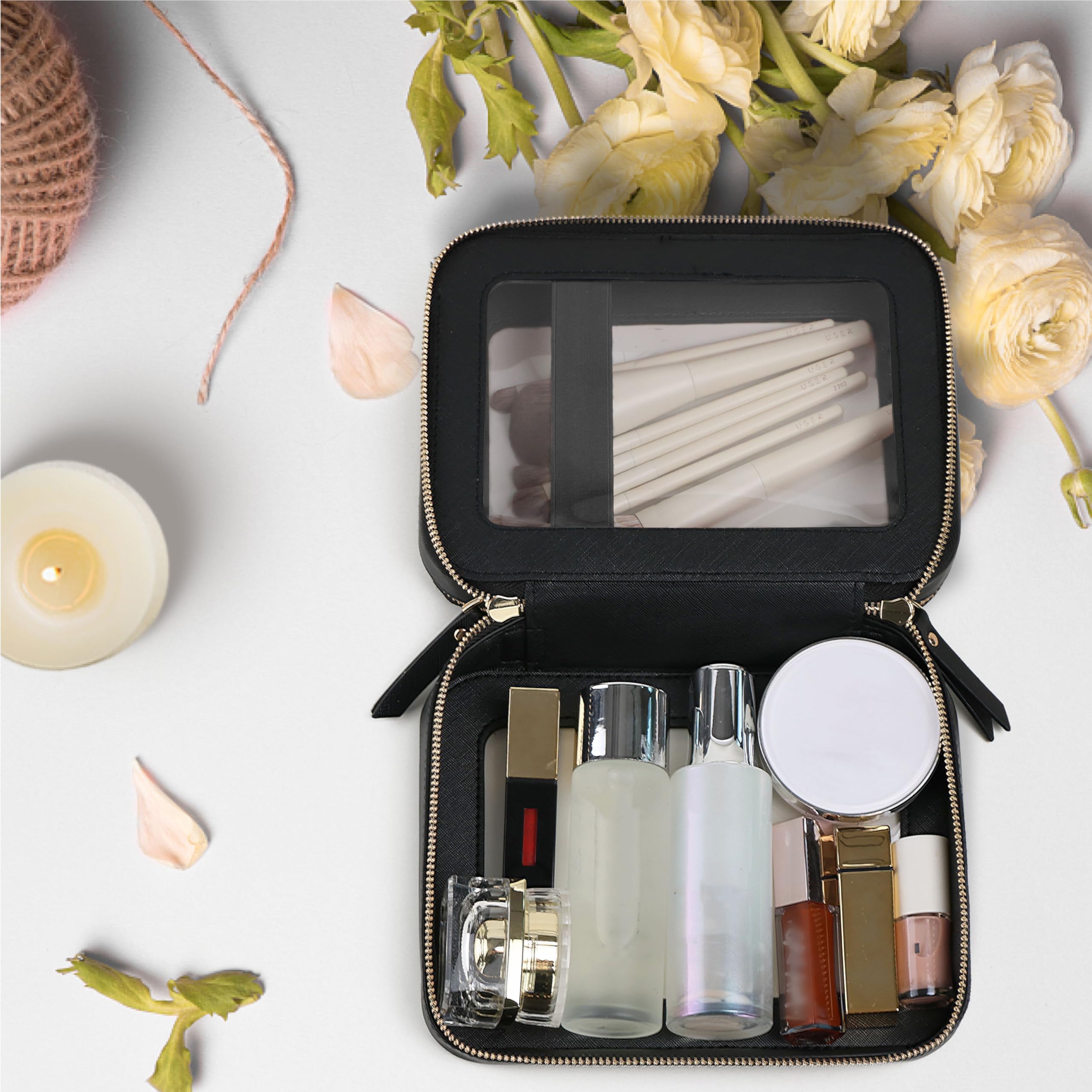 Prite makeup bag travel case with transparent panel for quick item location