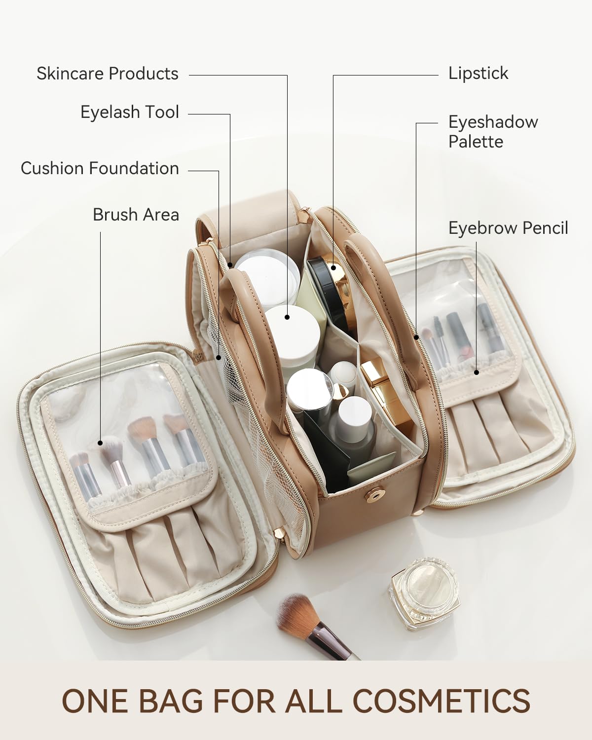 Prite makeup bag waterproof leather detail highlights durability and cleaning ease