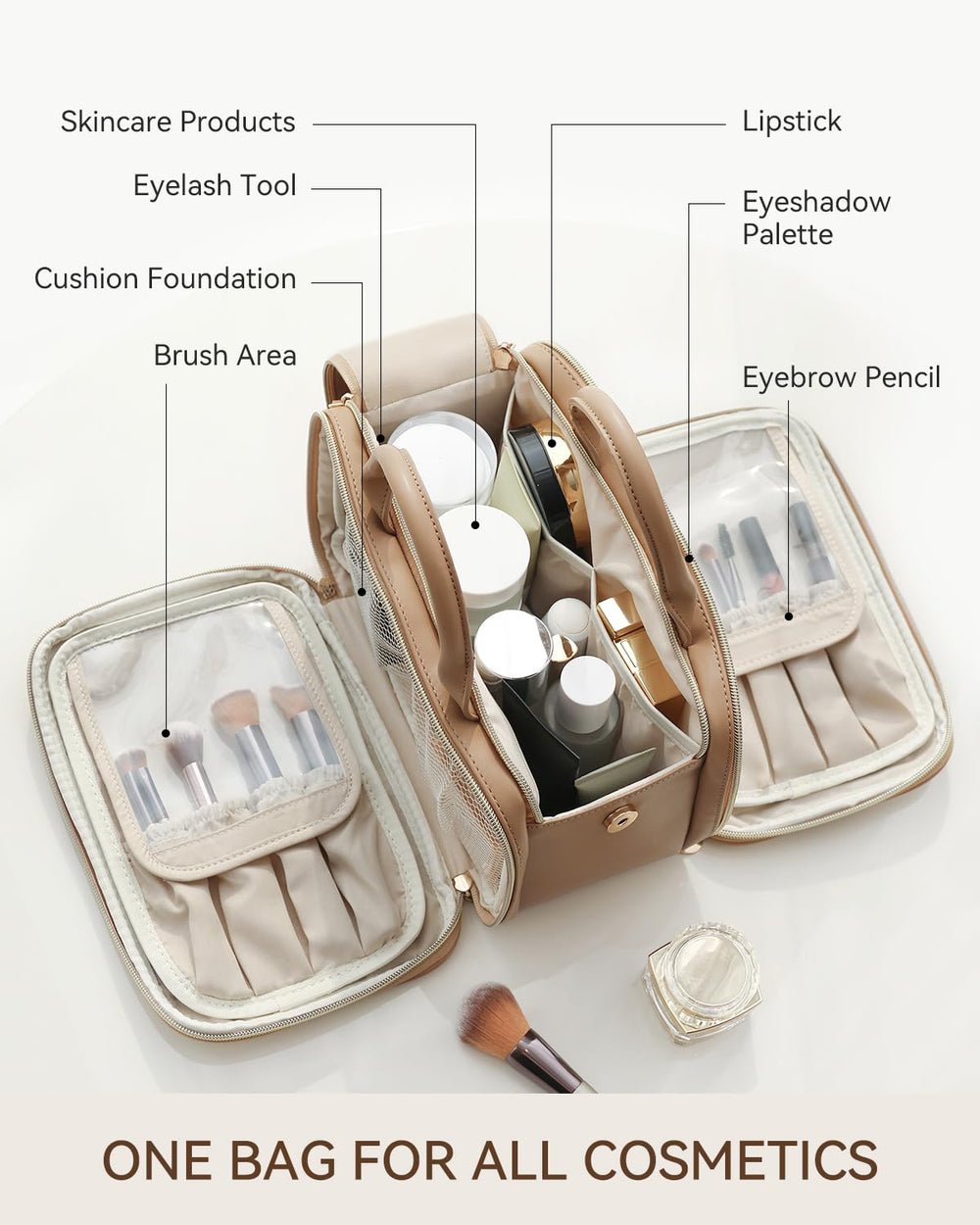 Prite makeup bag waterproof leather detail highlights durability and cleaning ease