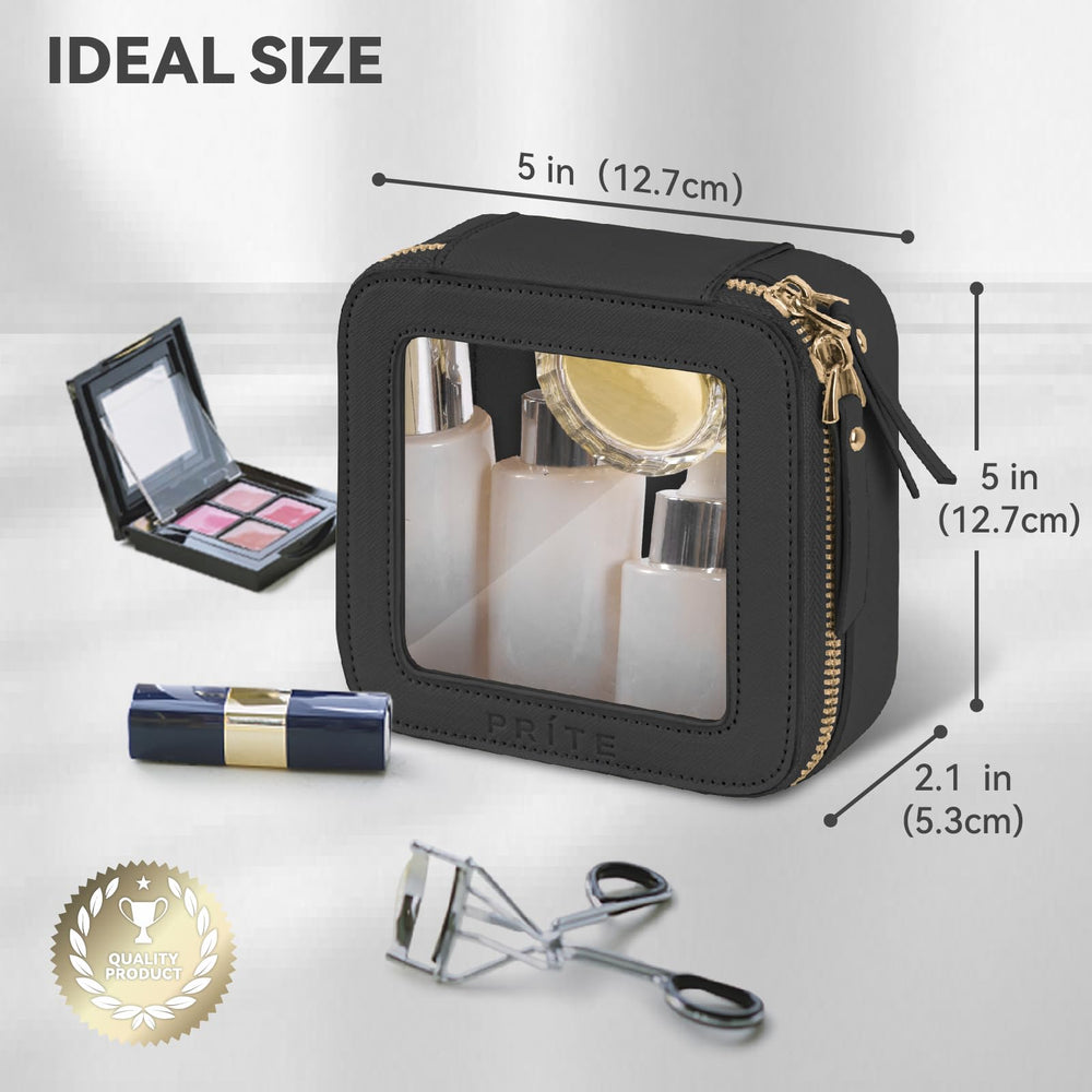 Prite mini clear makeup bag black vegan leather demonstrates durability for daily travel