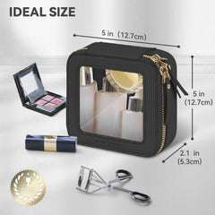 Prite mini clear makeup bag black vegan leather demonstrates durability for daily travel