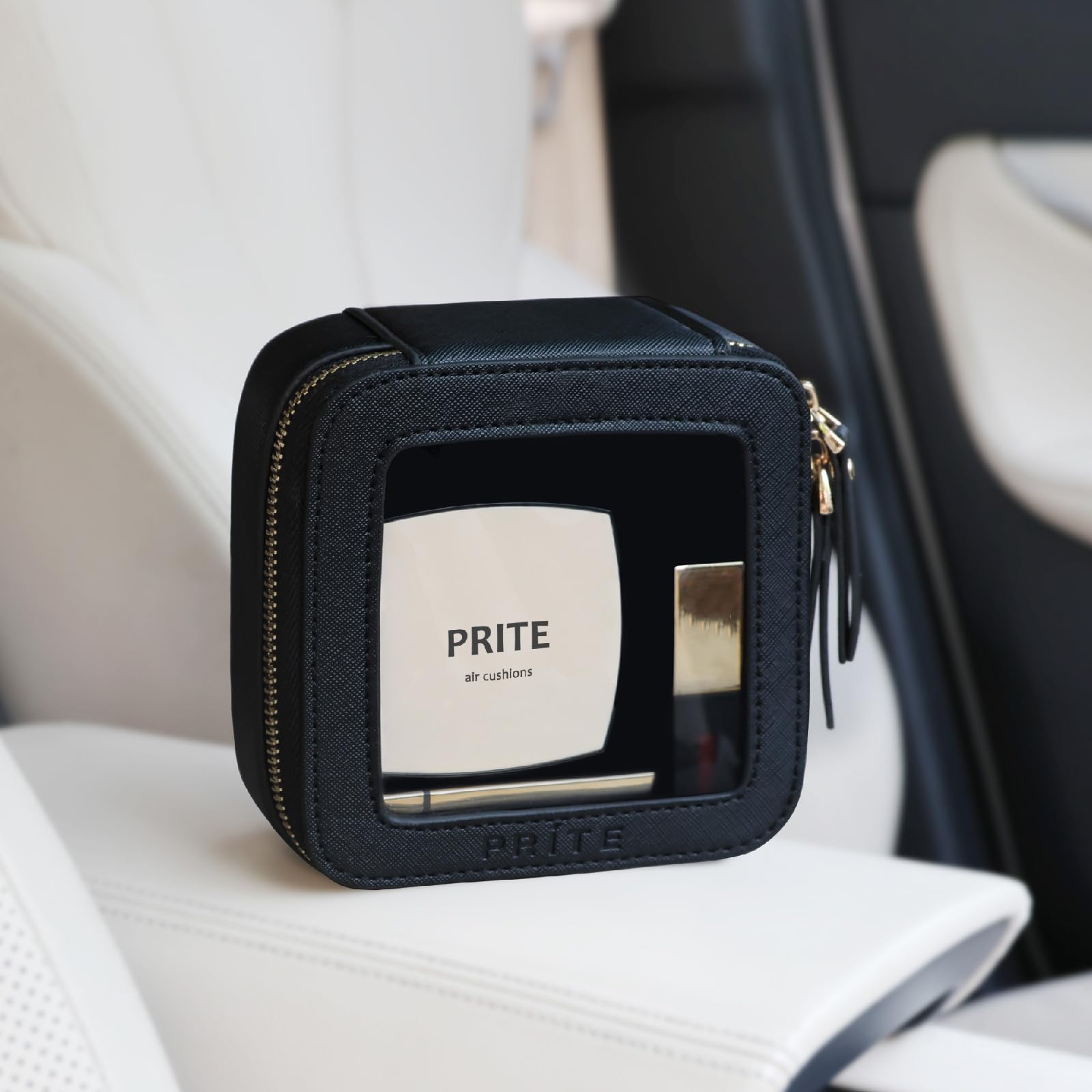 Prite mini clear makeup bag open view for easy access to cosmetics