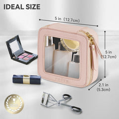 Prite small makeup bag gold zipper detail highlighting premium closure