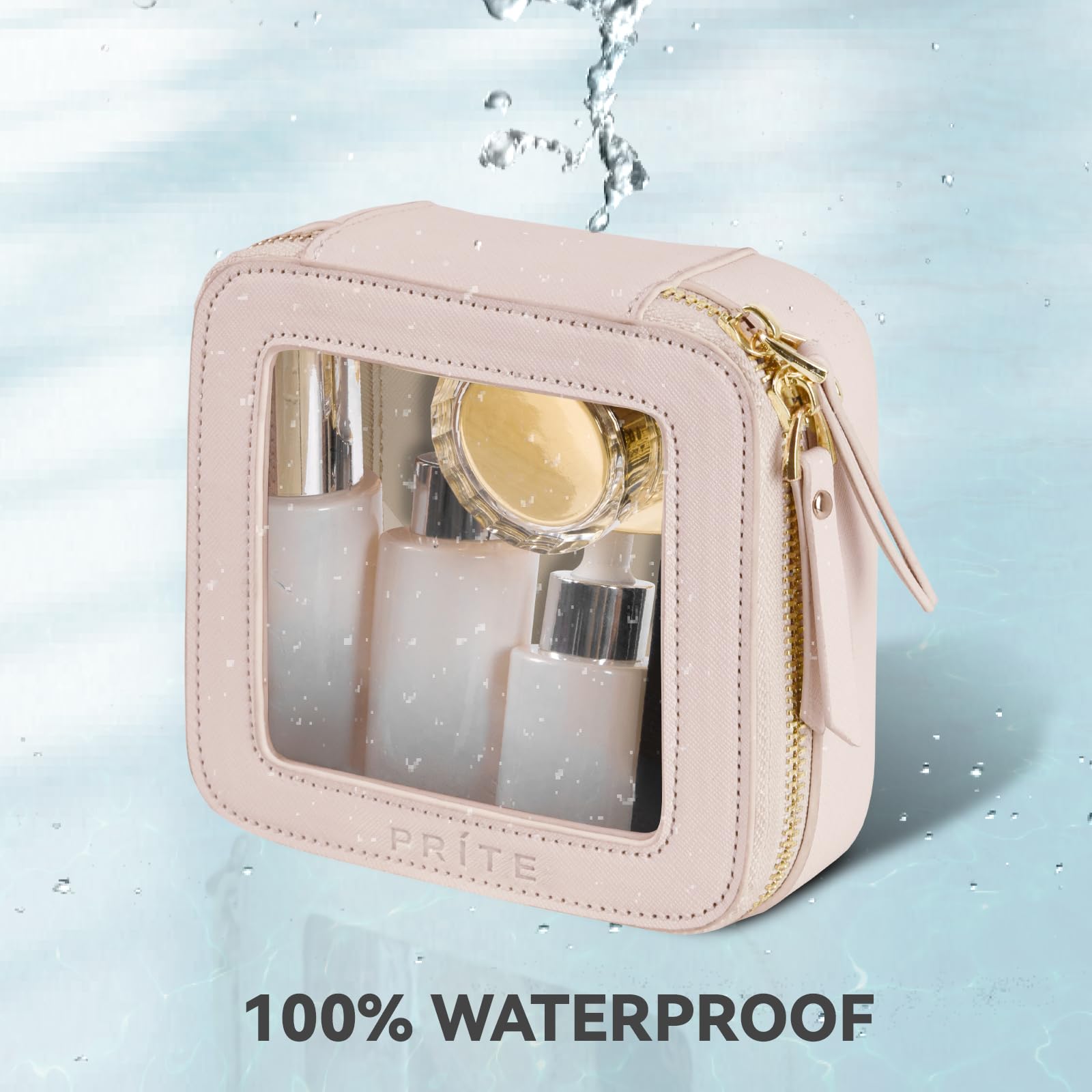 Prite small makeup bag vegan leather stitching highlights durable craftsmanship