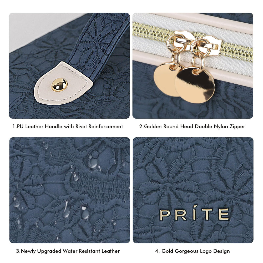 Prite travel cosmetic bag medium size dimensions shown for compact packing.