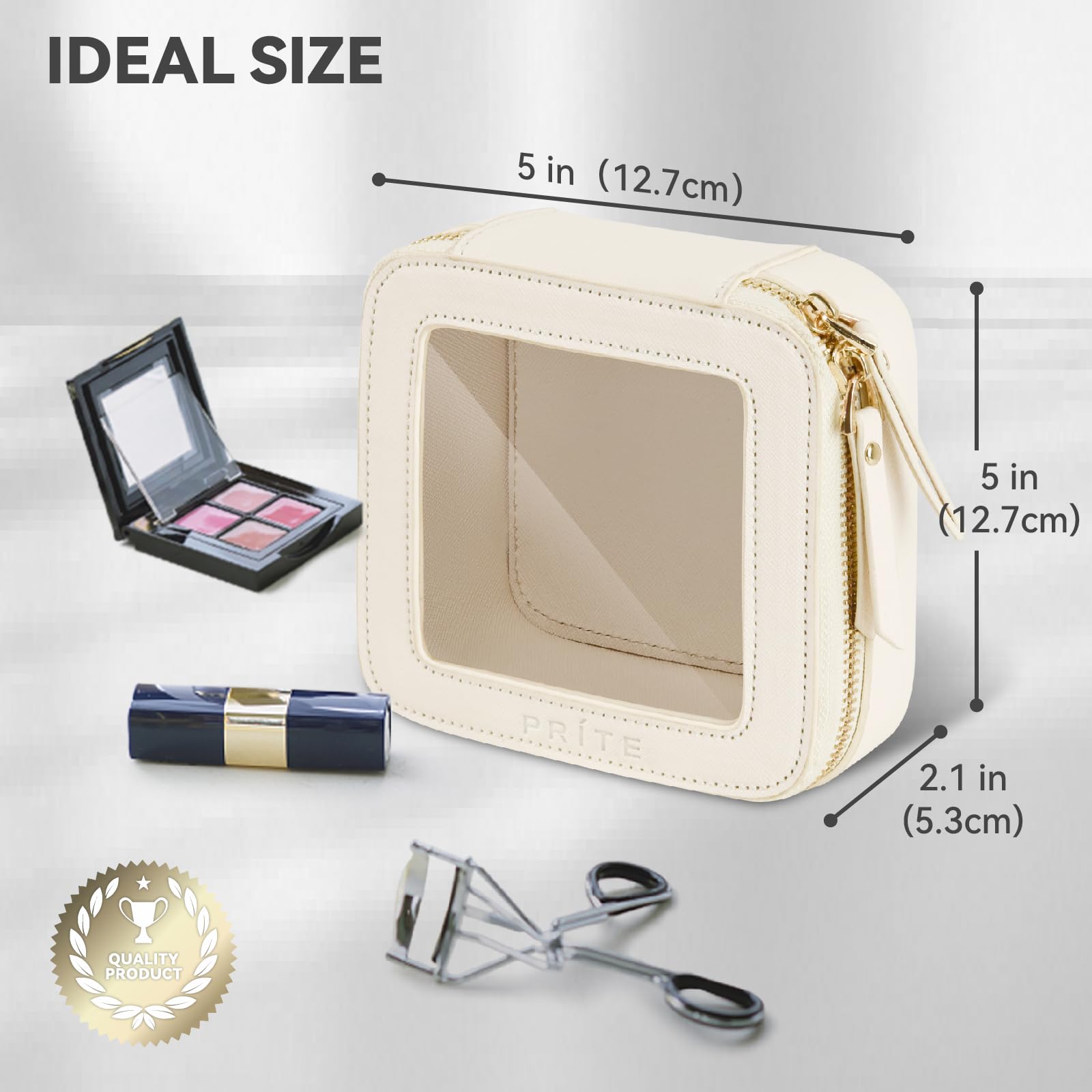 Prite vegan leather makeup pouch close-up highlights premium stitching and durability.