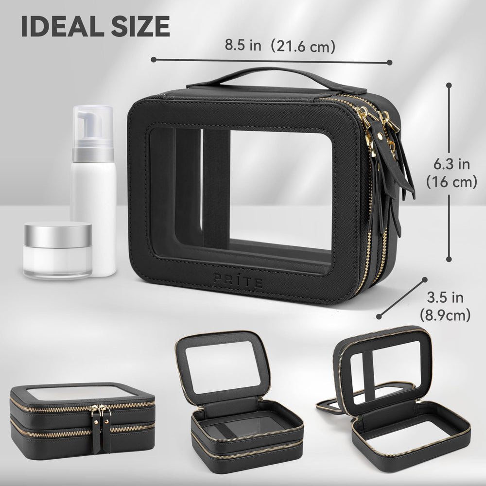 Prite vegan-leather makeup pouch offers durable, premium look with easy care