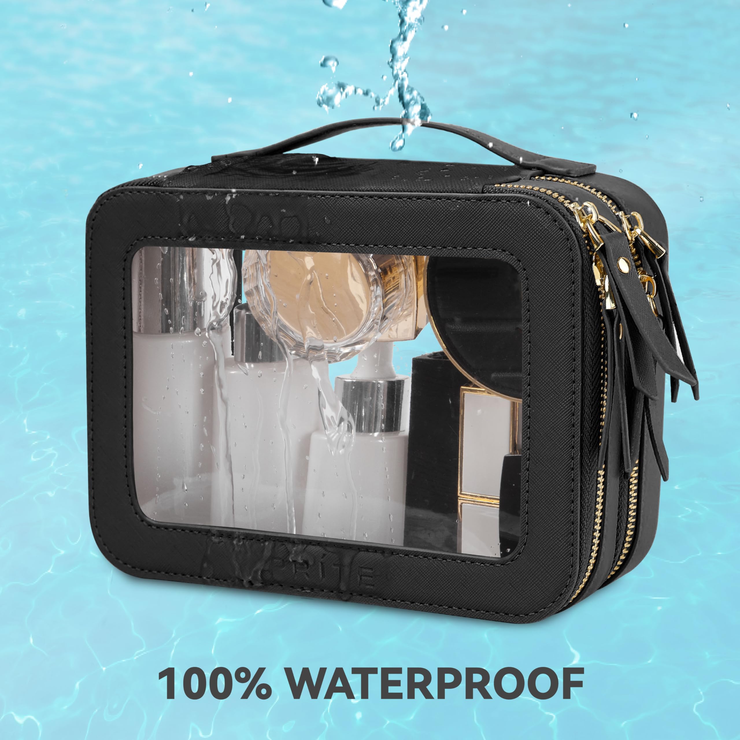 Prite water-resistant makeup bag cleans easily with a damp cloth
