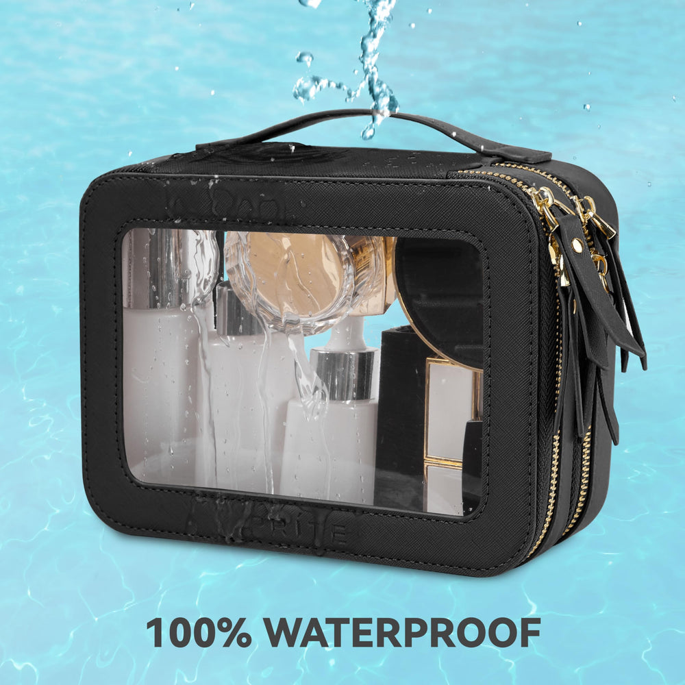 Prite water-resistant makeup bag cleans easily with a damp cloth