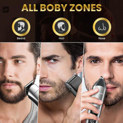 PRITECH beard trimmer kit side profile highlights compact, travel-ready design for quick touch-ups.