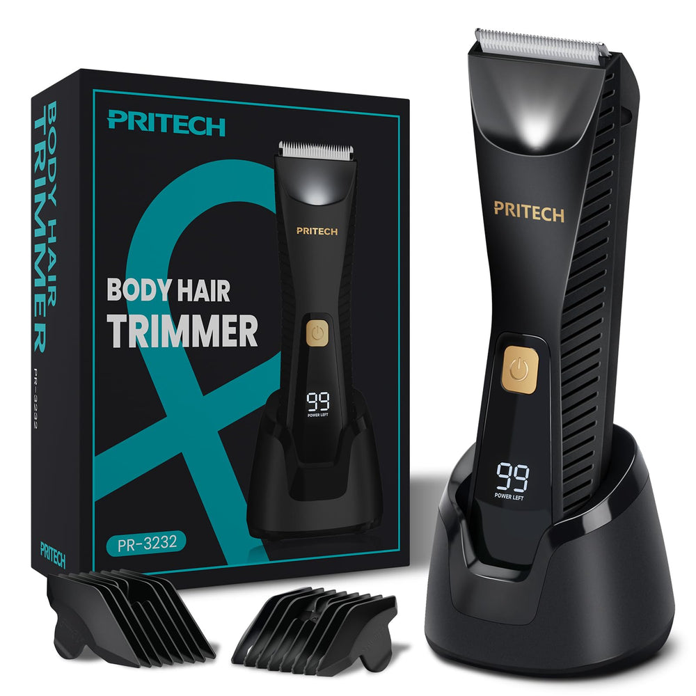 PRITECH body hair trimmer ceramic blades closeup for skin-safe trimming