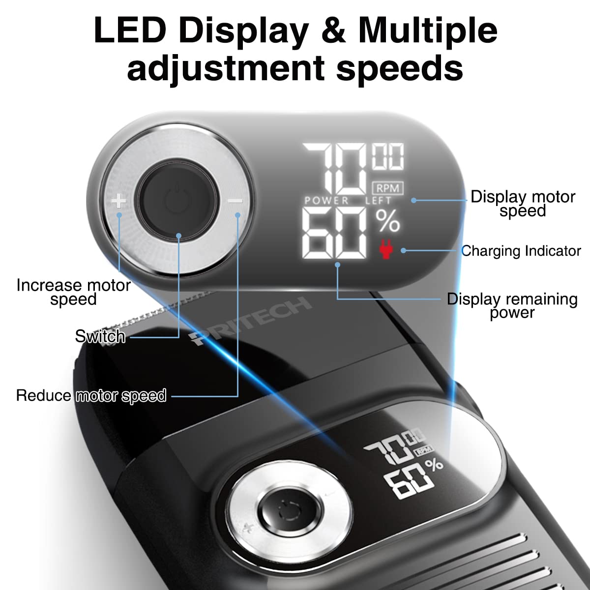 PRITECH cordless motor shot highlights versatile speeds for daily use.