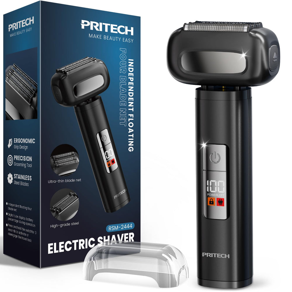 PRITECH electric foil shaver front view highlights ergonomic grip for comfortable daily use