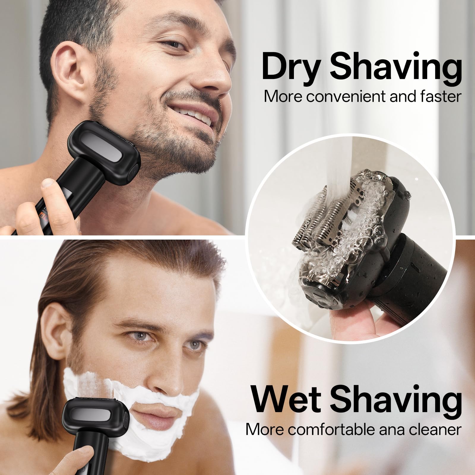 PRITECH electric foil shaver LED display shows battery level for planned grooming sessions