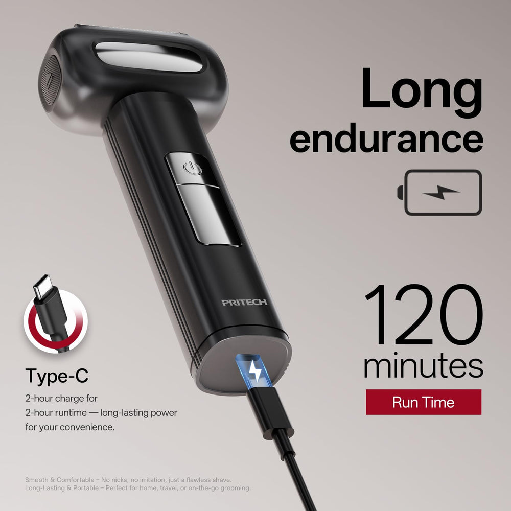 PRITECH electric foil shaver USB-C charging supports versatile power options on the go