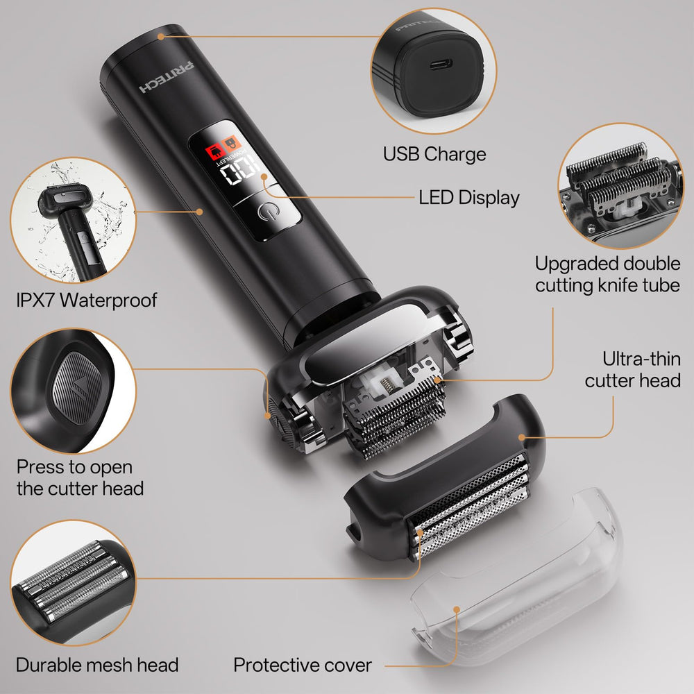 PRITECH electric foil shaver wet-dry use enables gel shaving or dry quick touch-ups
