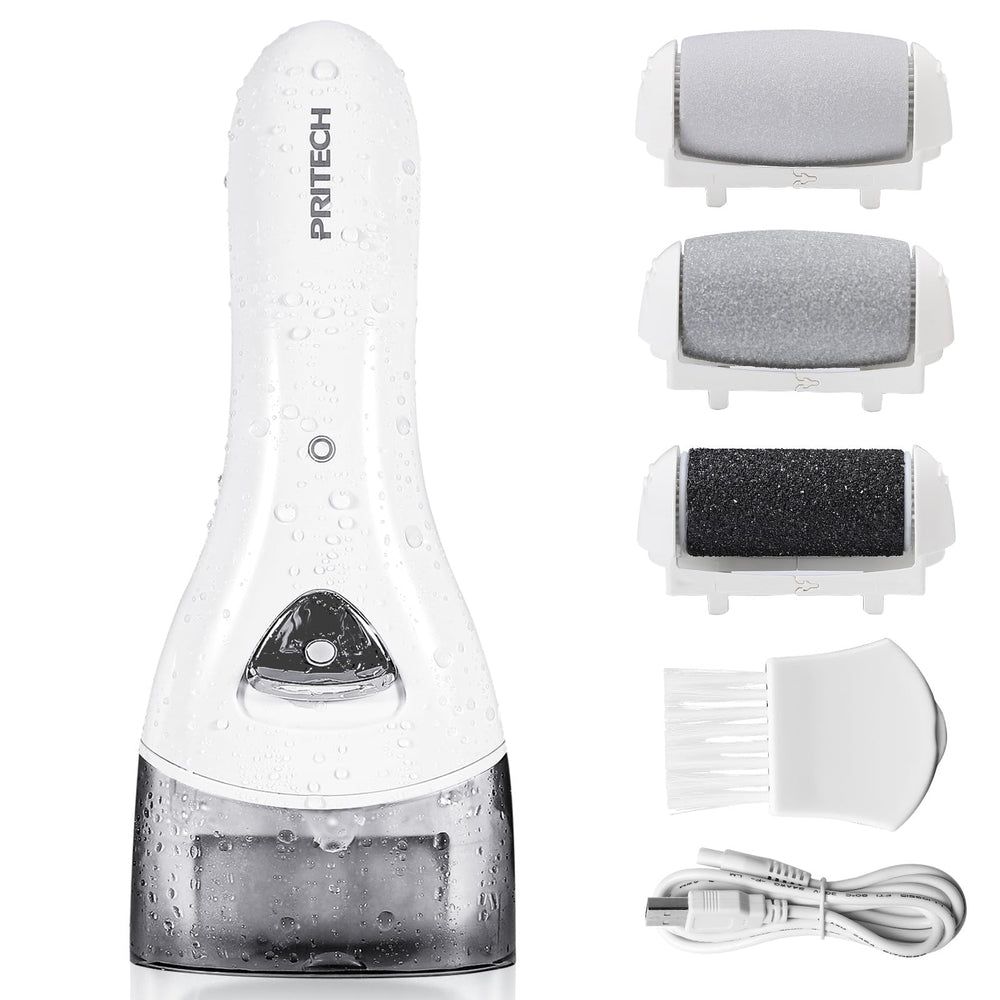 PRITECH electric foot callus remover in action for at-home pedicure.