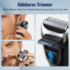 Pritech electric razor in wet-dry setup allows versatile shaving with foam or water rinse.