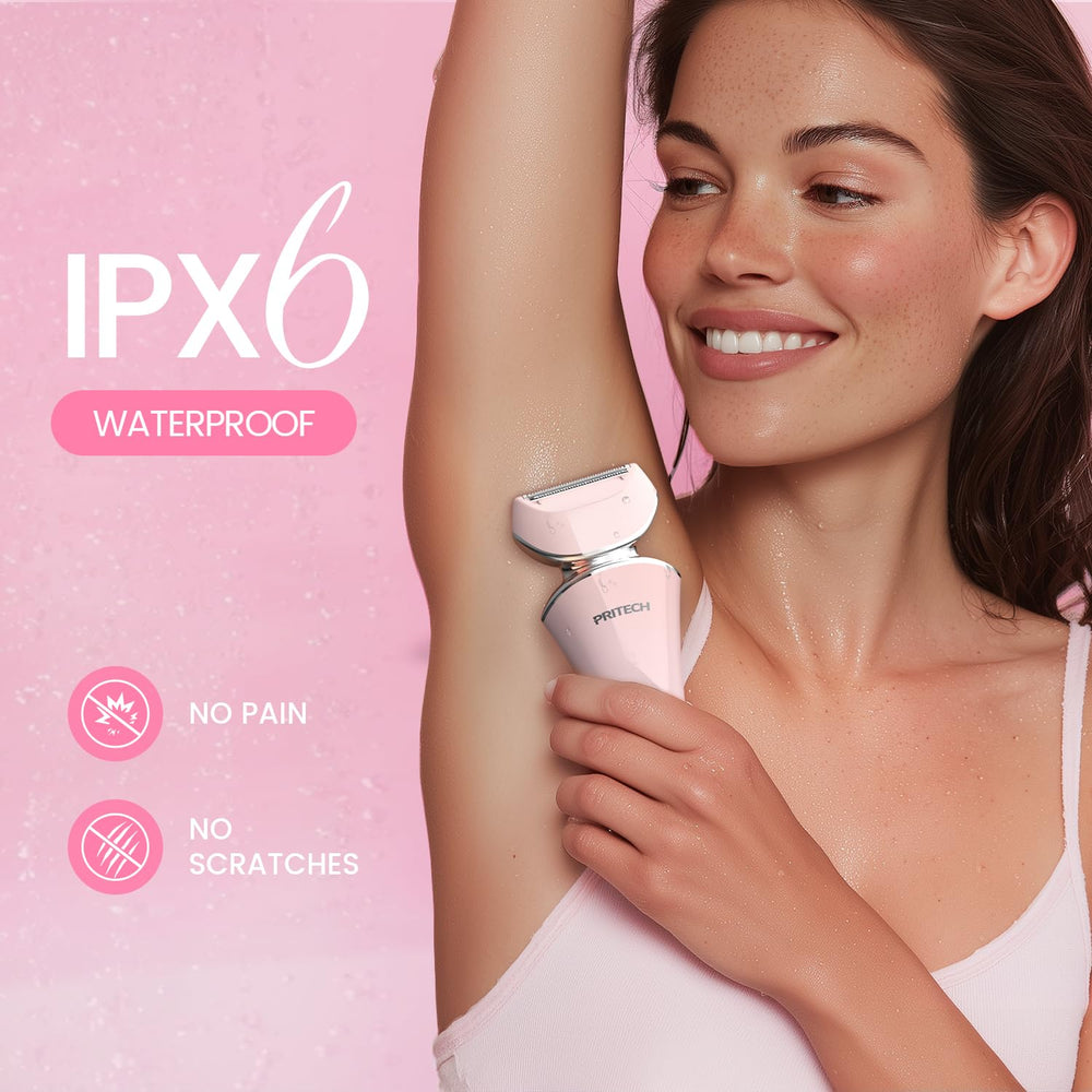 PRITECH razor focuses on bikini area with straight and curved blades for safe shaping