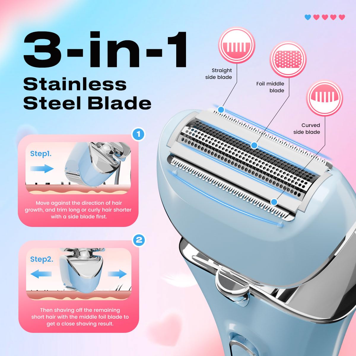 PRITECH electric razor for women in hand showing ergonomic, comfortable grip