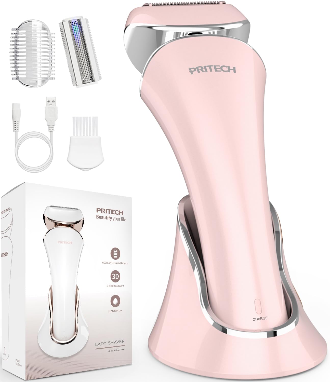 PRITECH electric razor for women glides over legs for a smooth, quick hair-free look