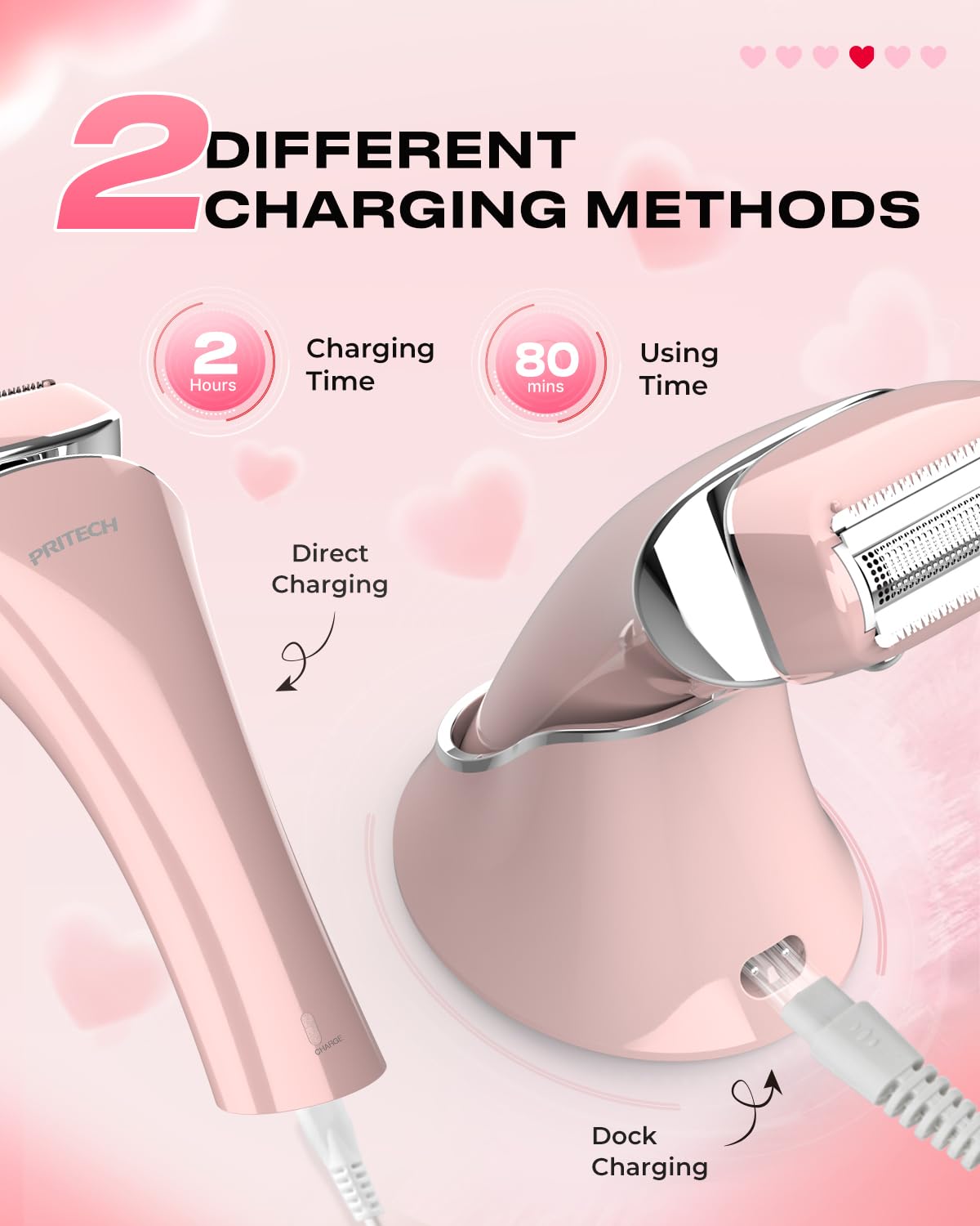 PRITECH razor shows wet and dry capability with IPX6 waterproof design for shower shaving