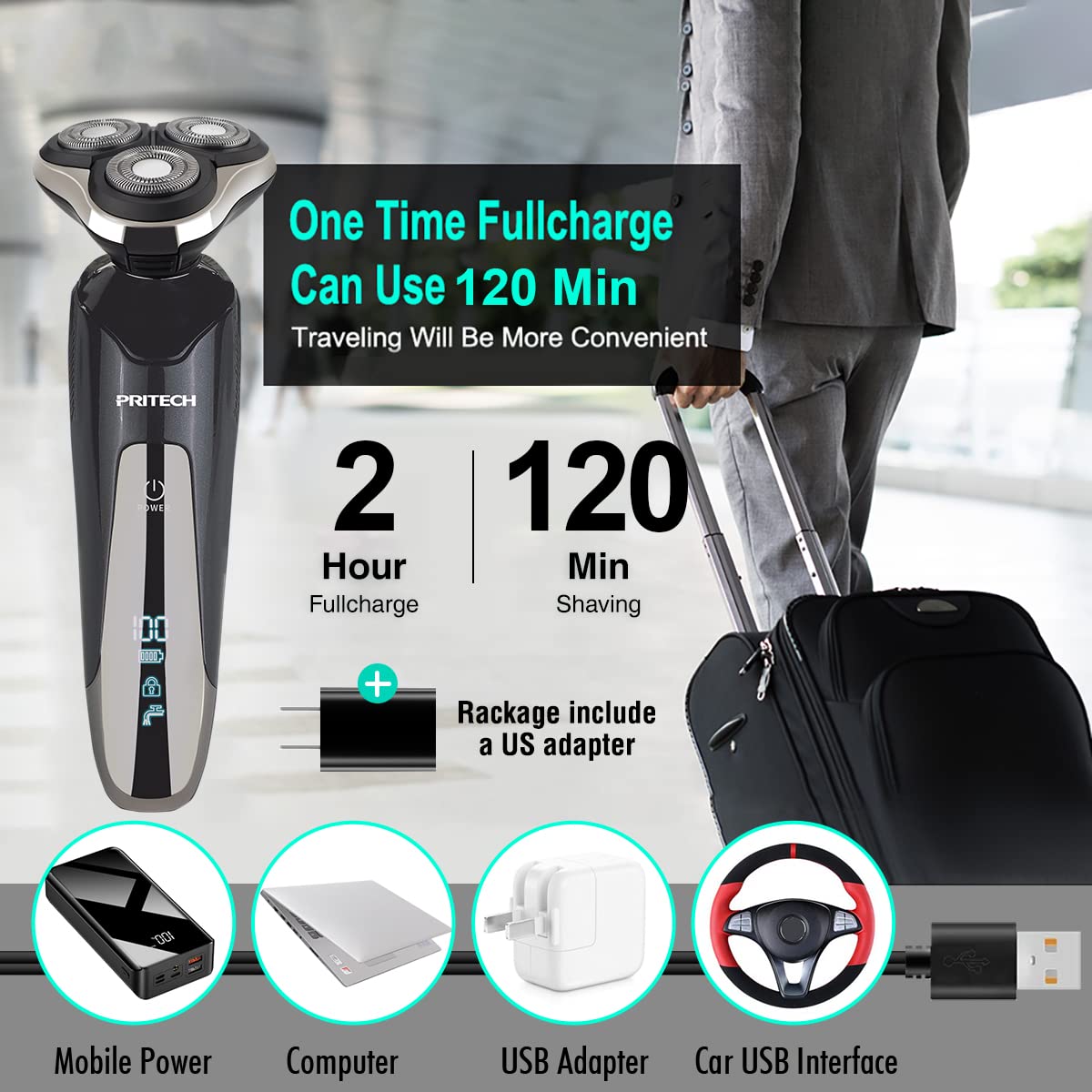 PRITECH electric shaver led indicators for at-a-glance status