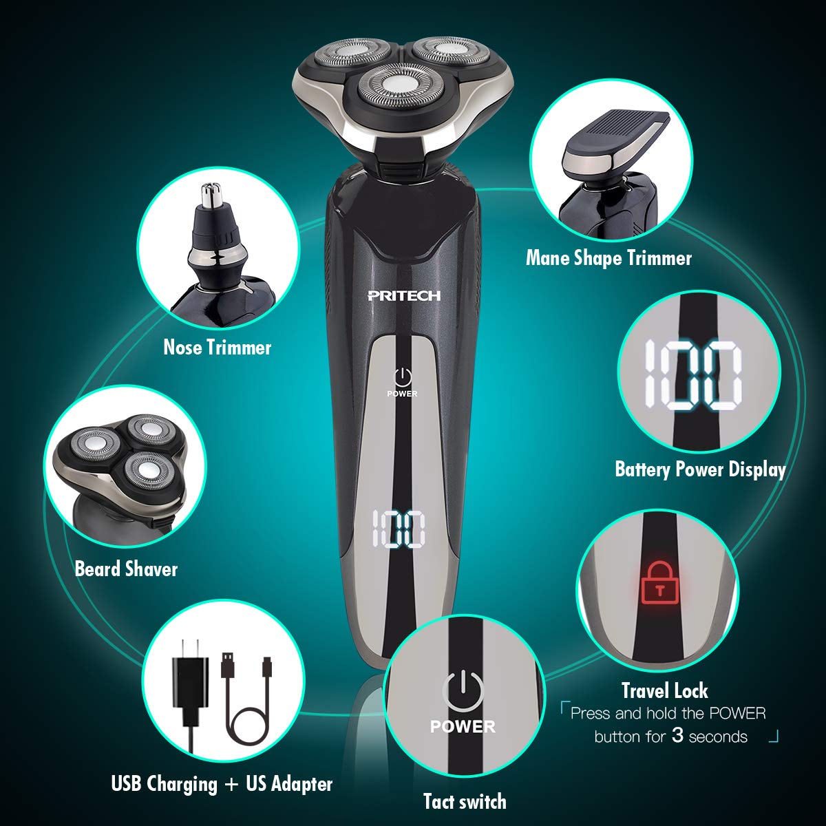 PRITECH electric shaver nose trimmer attachment for precise grooming