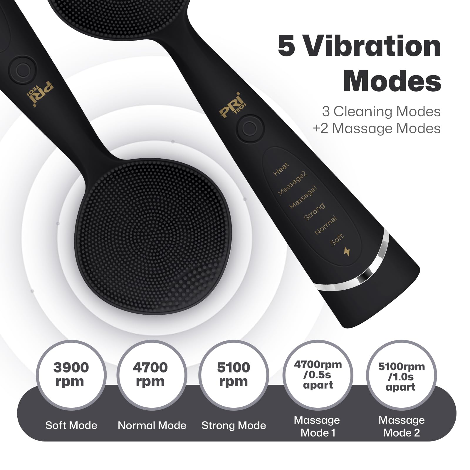 PRITECH facial cleansing brush waterproof-design enables shower use
