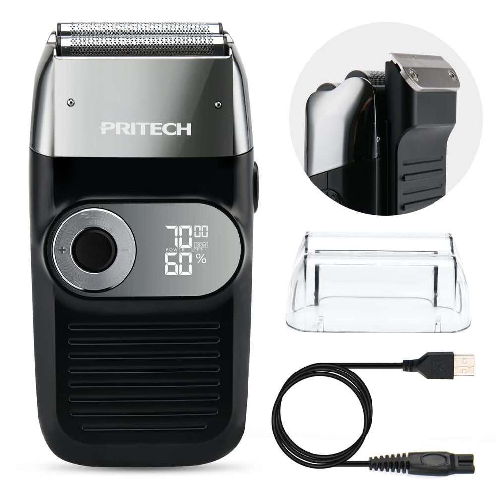 PRITECH foil razor image highlights a precise close shave for a polished look.
