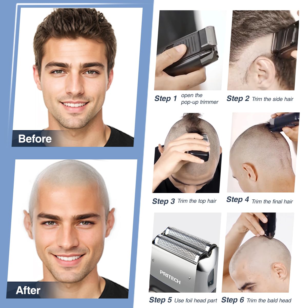 PRITECH popup-trimmer close-up enables quick styling on the go.