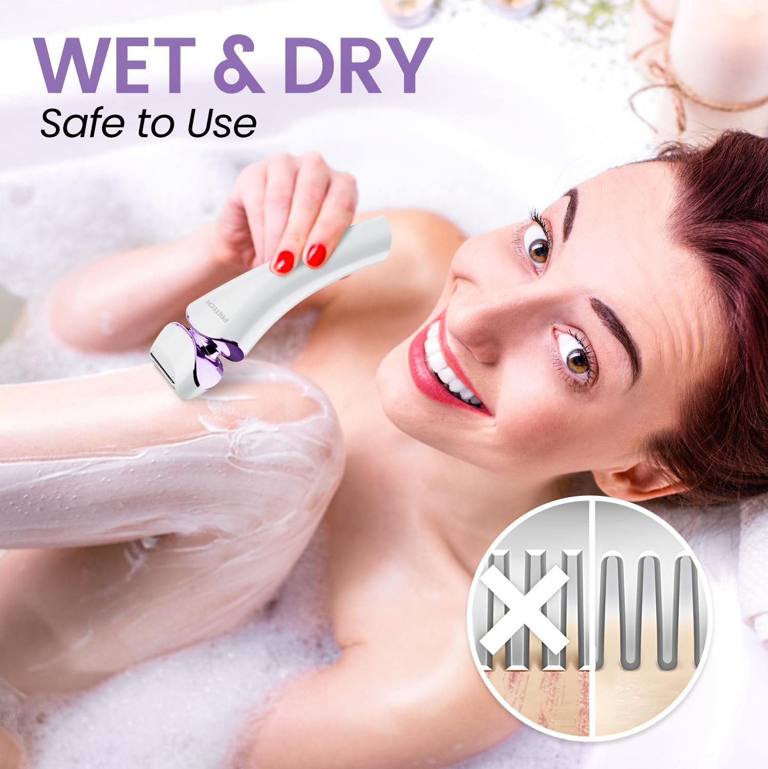 PRITECH razor shows wet and dry use suitability with washable head