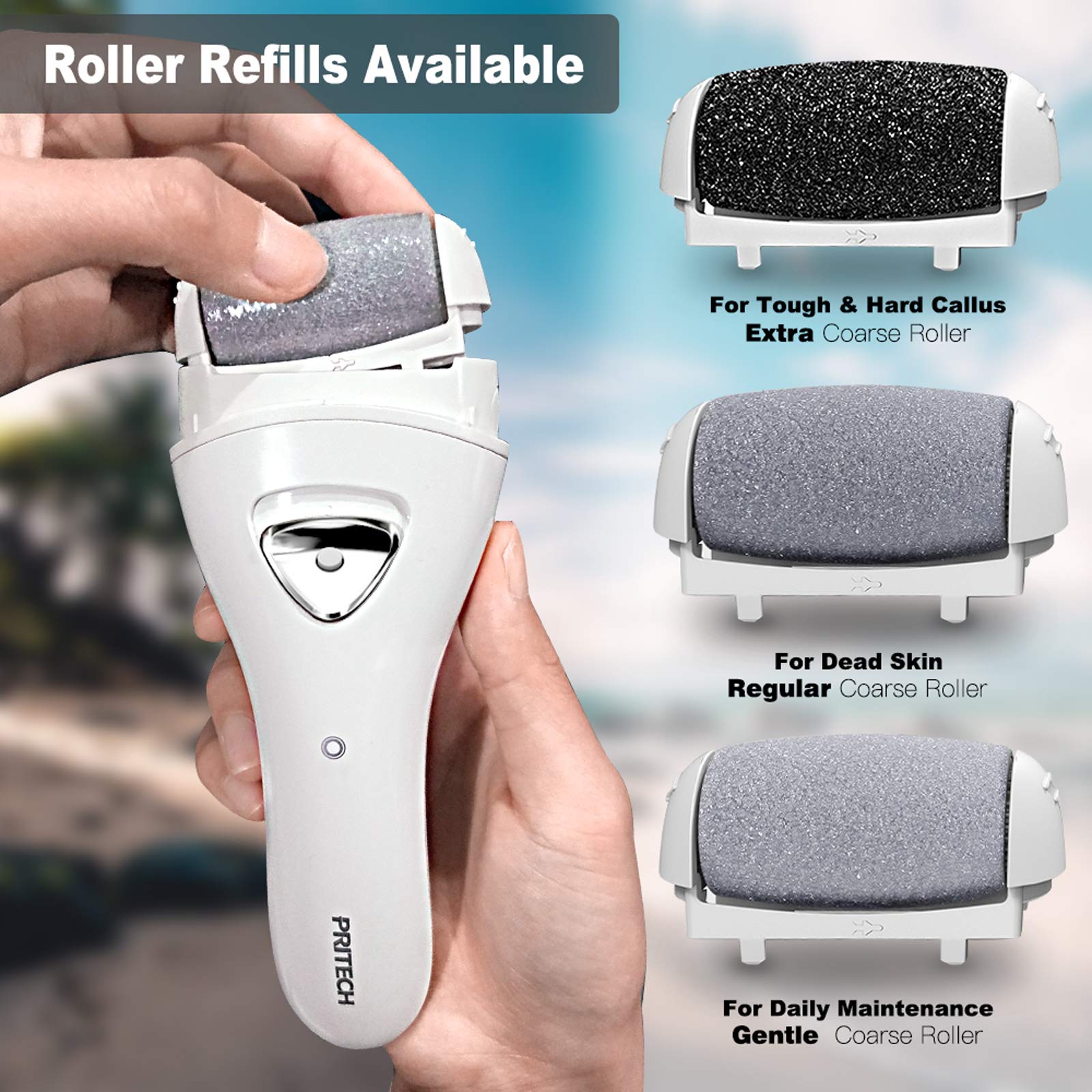 PRITECH three roller heads close-up showing textures for removal.