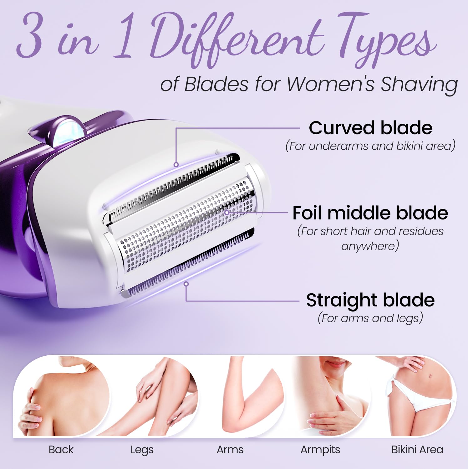 PRITECH three blade system with straight, foil, and curved blades for varied lengths