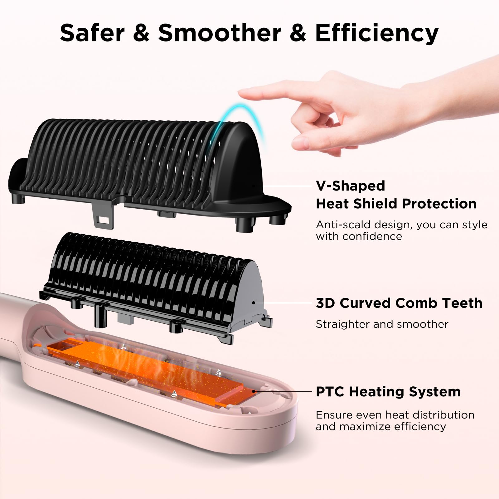 Prizm hair straightener brush teeth close-up highlights keratin ceramic coating