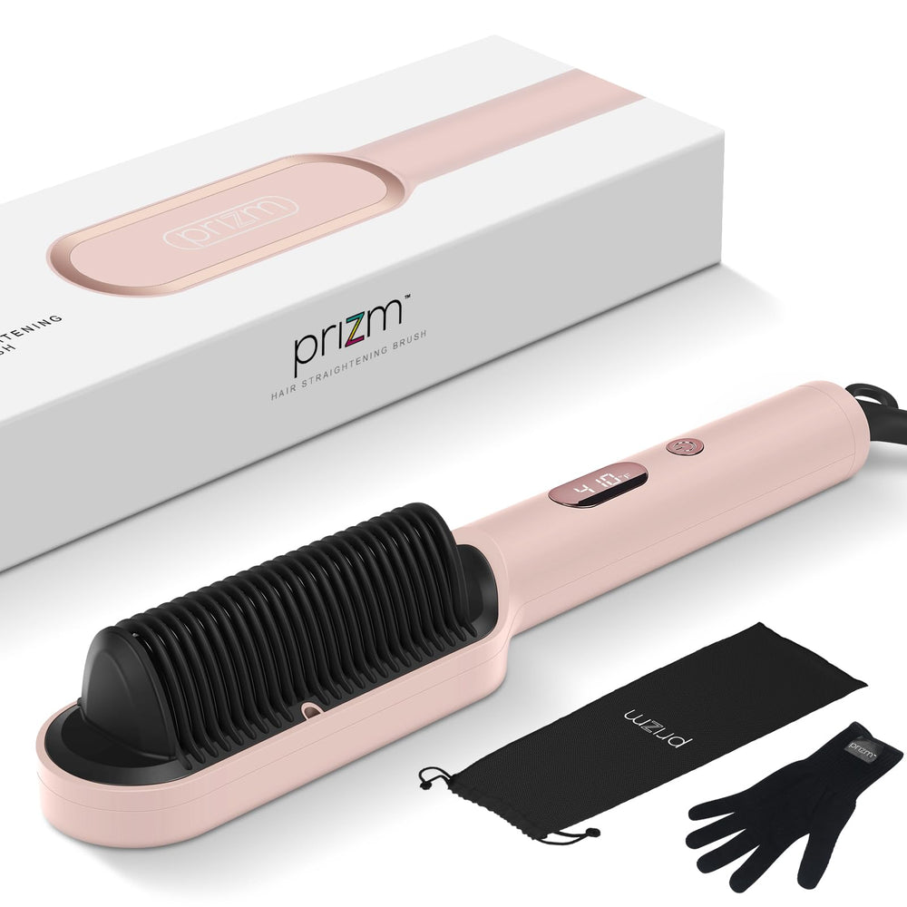 Prizm hair straightener brush travel-ready setup for on-the-go styling