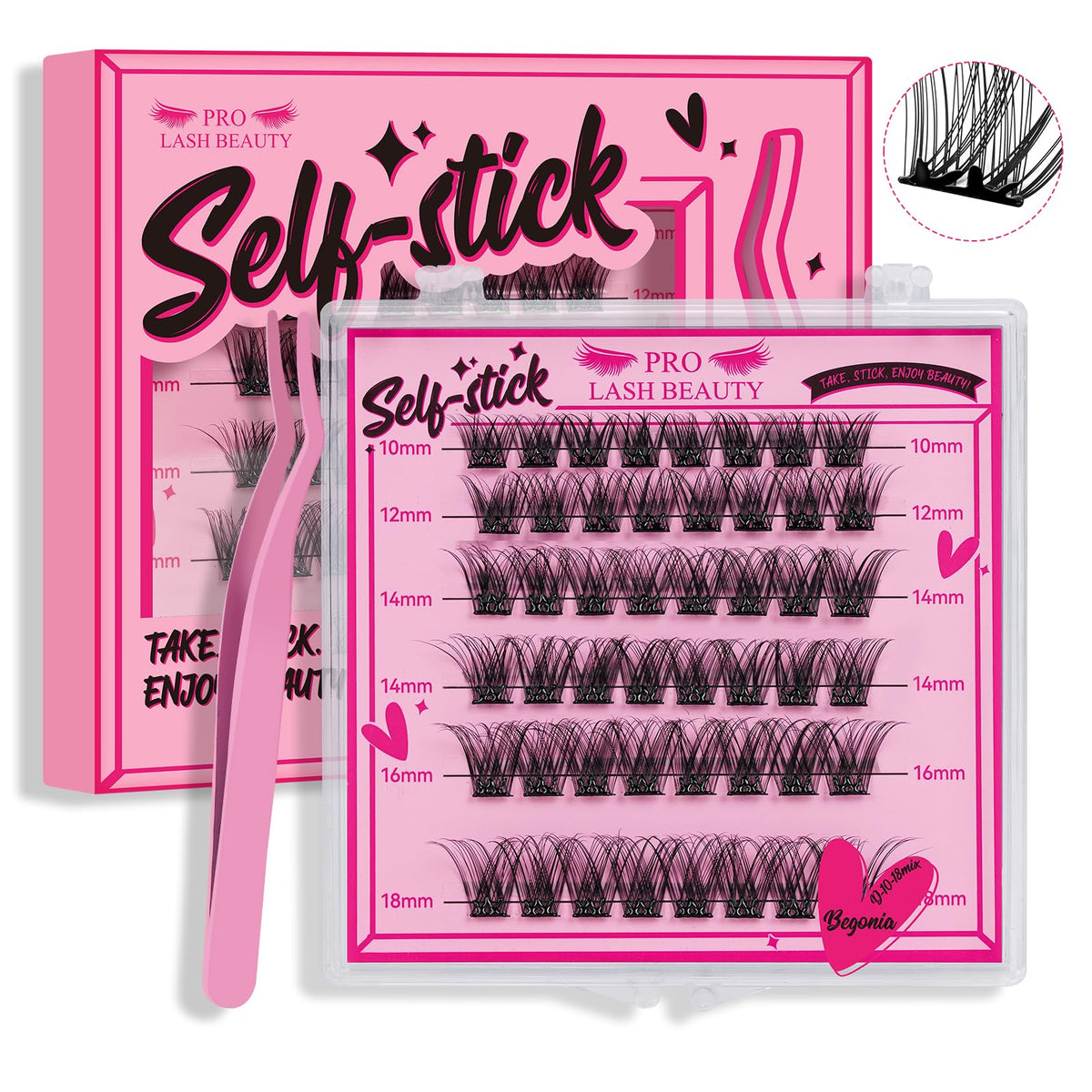 PRO LASHBEAUTY Begonia 10-18mm mixed-length cluster lashes offer versatile fullness for day-to-night looks.