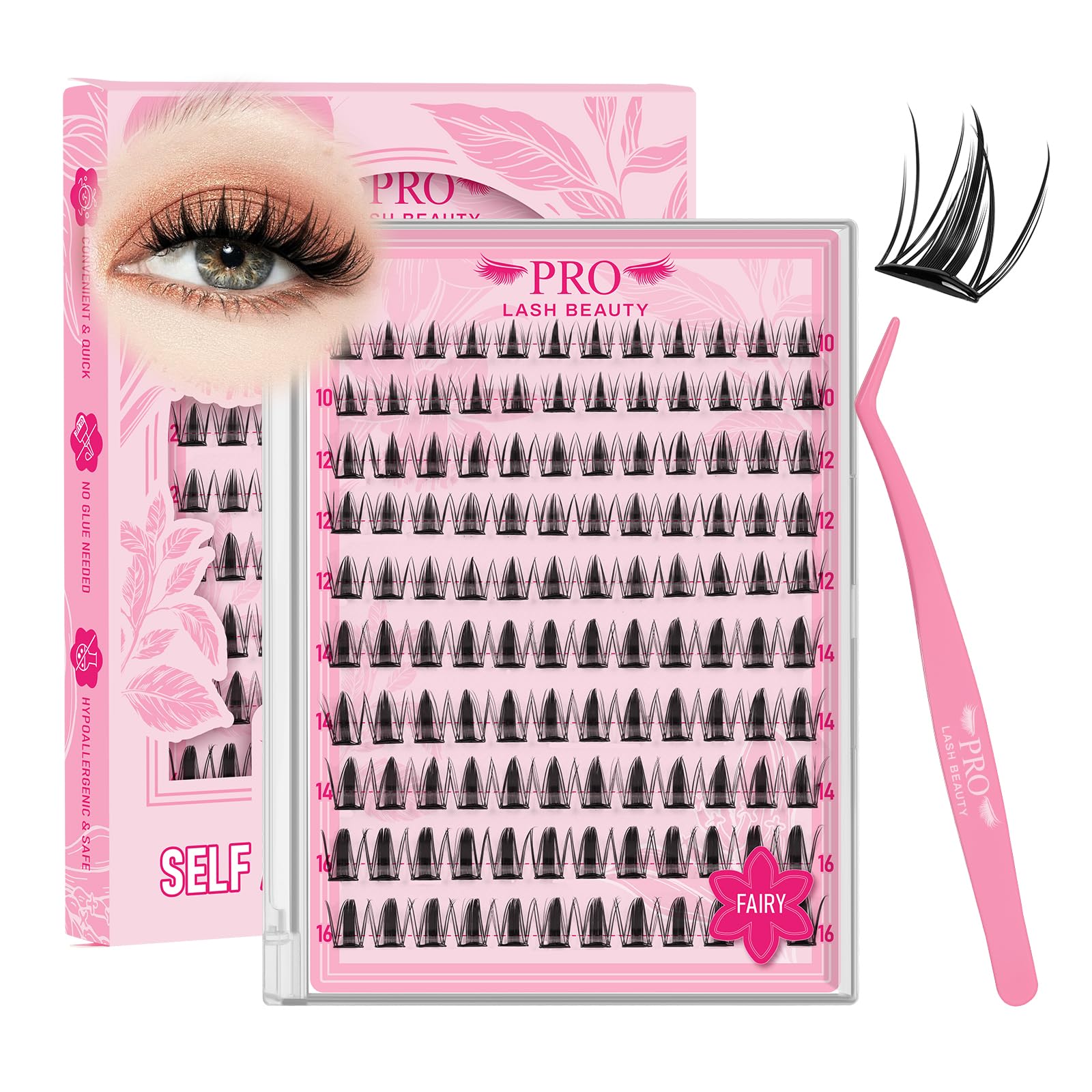PRO LASHBEAUTY Fairy lash clusters 10-16mm ready for quick volume and mixed-length styling.